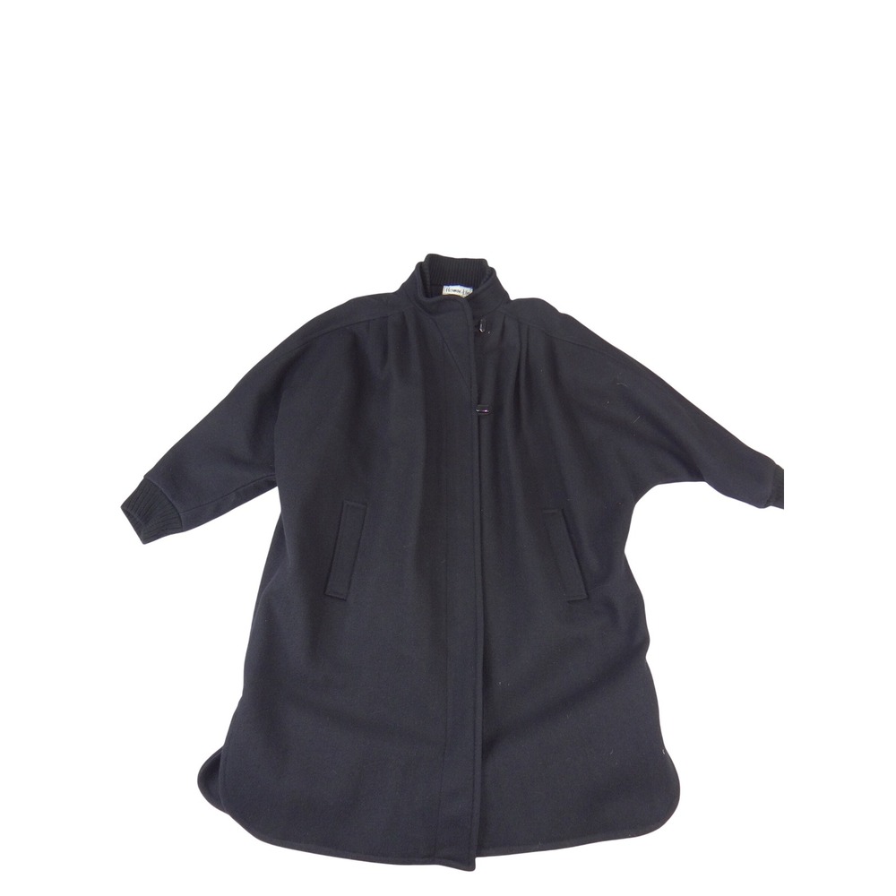 Herman Kay Vintage Black Wool Blend Dolman Sleeve Mock Neck Overcoat Womens S